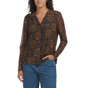 JANE & DELANCEY Black Floral Fans Mesh Jaquard Long Sleeve Blouse